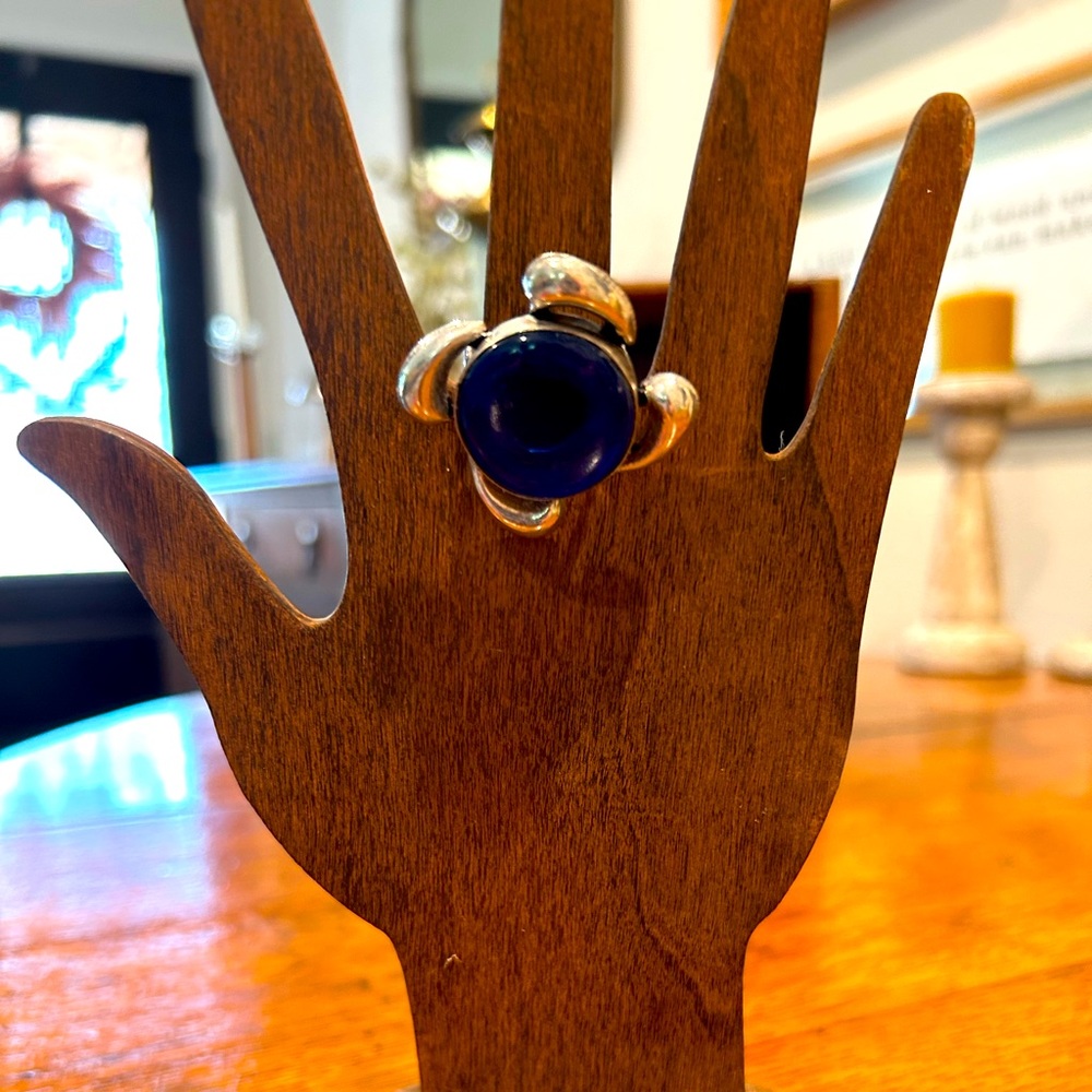 Blue glass Sterling silver 925 statement Ring. Pretty blue size 8